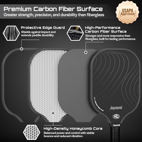 Pickleball Paddles Set, USAPA Approved Carbon Fiber Pickleball Set of 2 with Beginner Pickleball Rackets, Indoor Outdoor Pickle Balls for Adults Men Women, JT-1 - color: Black