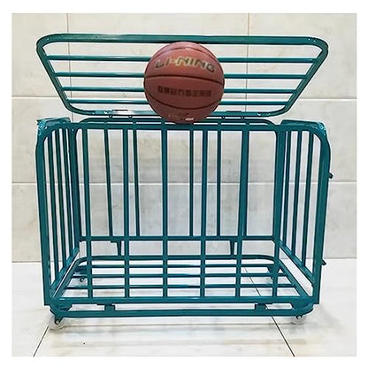 Home Gym Organizer Rack Steel Basketball Rack with Wheels, Professional Rolling Sports Ball Storage Cart, Extra-Large Basketball Display Stand Equipment for Indoor Outdoor