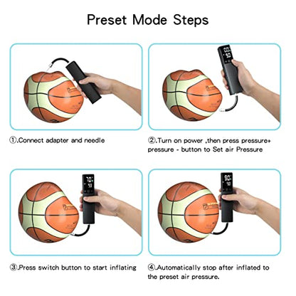 Electric Ball Pump - Portable Air Pump with LED Light, Precise Pressure Gauge and Digital LCD Display for Basketball, Soccer Ball, Volleyball, Football, Fast Inflation of Sports Ball