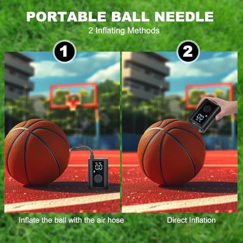 Electric Ball Pump with LCD Pressure Gauge and LED Work Light - 0 to 15 PSI Rechargeable Portable Inflator for Basketball Soccer Volleyball and Baseball - Integrated Needle Storage