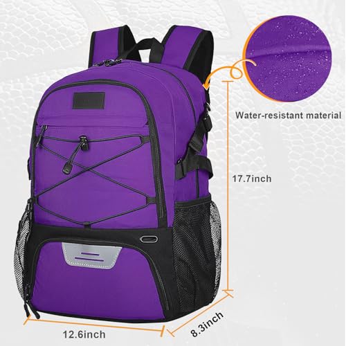 Goloni Soccer Backpack,Basketball Backpack with Ball Compartment & Shoe Compartment,Backpack for Basketball,Soccer - color: Purple