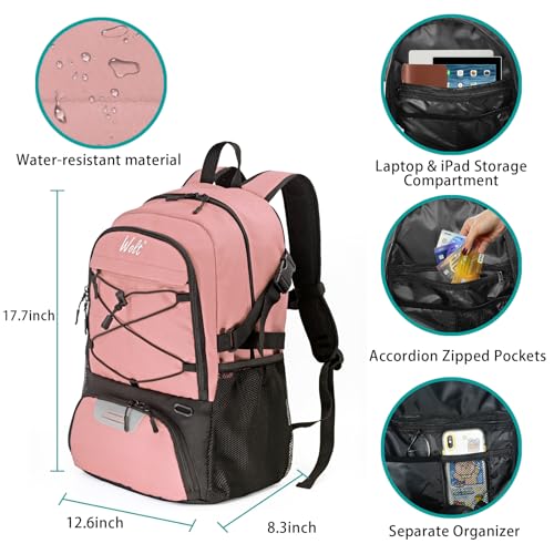 WOLT Basketball Backpack Large Sports Bag with Separate Ball Holder & Shoes Compartment, Best for Basketball, Soccer,Gym - color: Lightpink