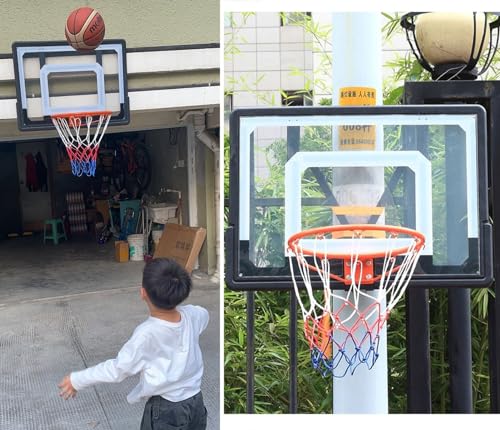 Basketball Hoop Outdoor Wall Mounted, Sturdy Kids Basketball Backboard and Rim for Pole Mount/Fence/Garage Door, Strap-on or Suspension Mounting
