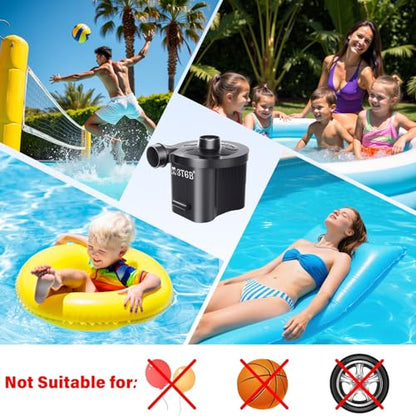 Electric Air Pump for Inflatables, Battery Powered Wireless Air Pump for Mattress with 3 Nozzles, Quick-Fill Blower Inflator/Deflator for Outdoor Camping, Air Mattress, Inflatable Couch, Pool Toy