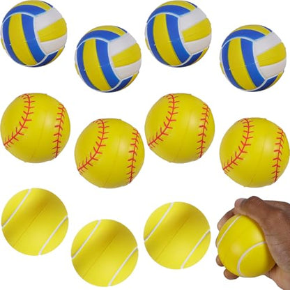 Fun Express 2 1/4" Realistic Volleyball, Softball and Tennis Stress Ball Assortment - 12 Pieces