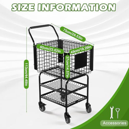 Tennis Ball Basket Cart Large Capacity Training Ball Pickup Basket Holds 350 Balls for Teaching & Court Use