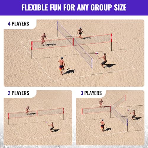 SPOYNAL 14FT 4 Way Volleyball Net Set, 4 Square Volleyball Game Set with Adjustable Height 7/5.3/3.5 FT, Outdoor Games for Backyard, Beach, Park with Volleyball & Carry Bag