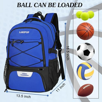 LARIPOP Basketball Backpack Large Basketball Bag with Ball Holder & Shoe Compartment for Youth Adults Men Women - color: Blue