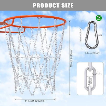 Insaga Chain Basketball Net Heavy Duty Metal - 19'' Basketball Chain Net for Hoop Outdoor Indoor Replacement, Rustproof Steel Chain Net for Standard 12-Loop Rim, Easy to Install