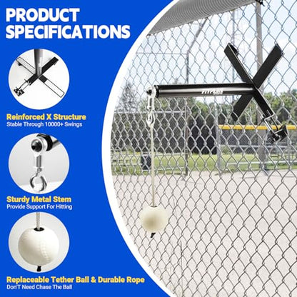 Auto-Reset Baseball Swing Trainer - Portable Hitting Trainer with Tethered Ball for Fence Mounting | Perfect for Baseball & Softball Hitting,Swing,Batting Practice Equipment For Beginners & Pro