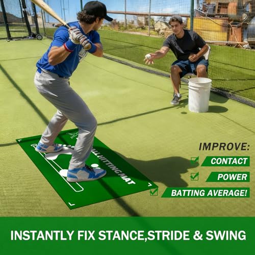 Baseball Training Mat, Baseball and Softball Batter Stance Hitting Mat, Improve Posture, Batting Mat with Toes Facing Place, Silent Anti-Skid, Baseball Training Equipment, 35.4 * 23.6 Inch - color: Green B