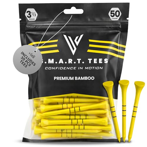 S.M.A.R.T Bamboo Golf Tees-Durable & Reliable Golf Tees for Women 50Pcs, 3 Marking Options (1.25" 1.5" 1.7"),Reduced Ball Spin Less Friction & Height Markers for Perfect Trajectory - color: Yellow