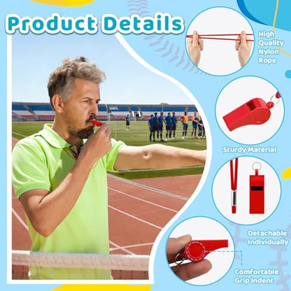Mototo 50 PCS Plastic Whistle for Coach with Lanyard Loud Crisp Sound Red Sports Referee Whistle Bulk for Adults Coaches Referees Teachers Officials Polices Emergency Dog Training Lifeguard - color: Red