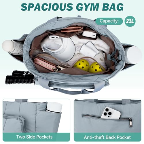 Chase Chic Pickleball Tote Bag for Women,Lightweight Puffer Quilted Pickle Ball Paddle Holder for Gym Sports - color: Light Blue