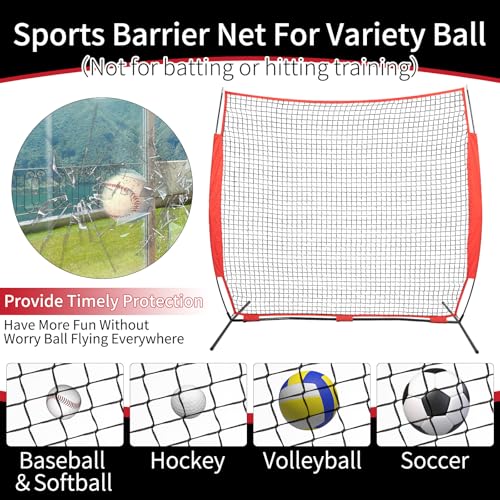7x7/16x10/20x10ft Backstop Net, Ball Stop Net with Handbag,Fix Sports Net Barrier by 4 Spike&2 Sandbag,Sports Practice Barrier Net for Baseball,Softball,Lacrosse Train,Backstop Net for Backyard - style: 7X7ft red