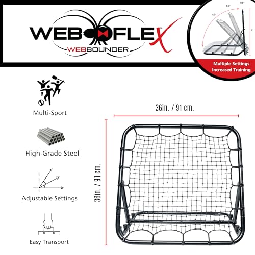 Web Flex® 3x3 ft Portable Rebounder Net | Multi-Sport Trainer for Baseball, Softball, Soccer & Volleyball | Adjustable Pitch Back Net with Steel Frame, Foldable Design & Easy Setup for Drills