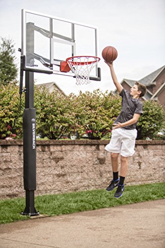 Silverback Height Adjustable In-Ground Basketball Hoop with Tempered Glass Backboard, Pro-Style Breakaway Rim & Backboard Pad