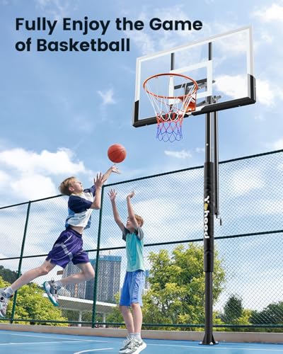 Yohood In Ground Basketball Hoop Outdoor 10FT Adjustable Height with Crank, in-Gound Basketball Goal System with 50 Inch Shatterproof PC Backborad and Solid Steel Rim