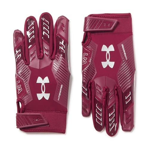 Under Armour F9 Nitro Football Gloves - color: (609) Maroon / Sedona Red / Metallic Silver, size: Small
