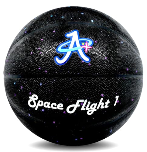 Space Flight 1 Official Basketball, Leather Game Ball; Indoor/Outdoor Court, Size 7, 29.5" Adult - color: Black