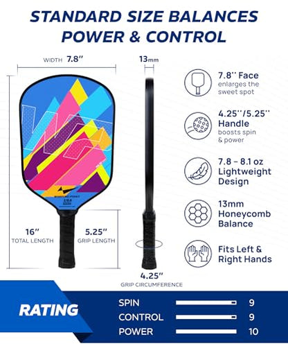 Pickleball Paddles Set of 2, Fiberglass Pickleball Set, Durable & Lightweight USAPA Approved Pickle Ball Rackets 2 Pack Pickleball Gifts for Women with Bag & Outdoor Balls for Men Beginner Kids Adults - style: 13MM | Light Blue