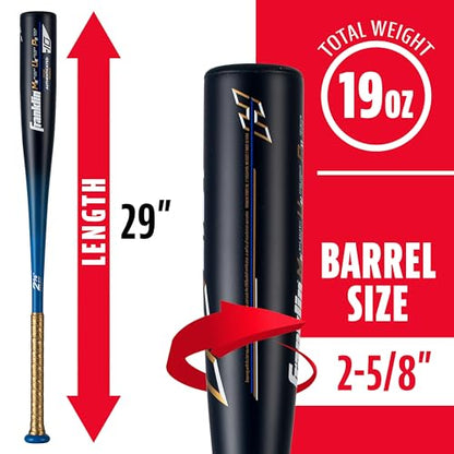 Franklin Sports Youth Baseball Bat - Heist Kids Baseball Bats for Ages 8-12 - 2 5/8" Inch Big Barrel Kids Metal Bat - Youth Drop -9 + -10 Aluminum Bats - USA Baseball - 26" to 30" Bats