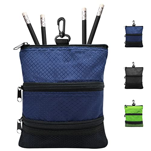 FINGER TEN Golf Pouch Bag for Valuables Tee Color with 4 Golf Pencil Pack, Zippered Pocket Gear Clip Hook to Bag - color: Blue Pouch Bag