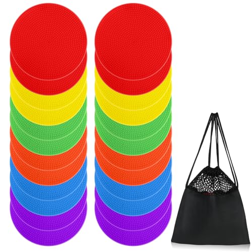 Poly Spot Markers 4inch Poly Spots for Gym Floor, 24/36/60 Pcs Flat Cones Non-Slip Rubber Floor Dots Agility Markers for Soccer Basketball Sports Speed Training, Dance, Classroom Activities - style: 24 pcs