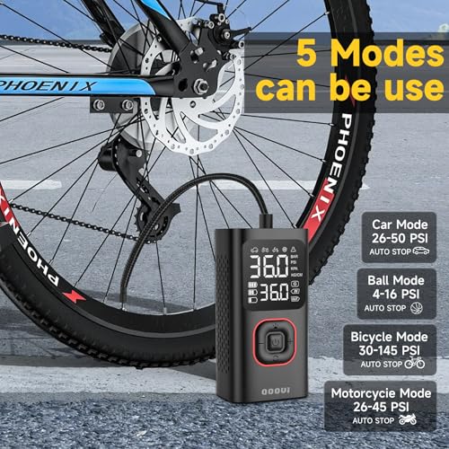 Tire Inflator Portable Air Compressor,Cordless Mini Bike Pump/Air Pump for Auto, Motorcycle, Bicycle, Balls,with LED Lights&Pressure Gauge Black