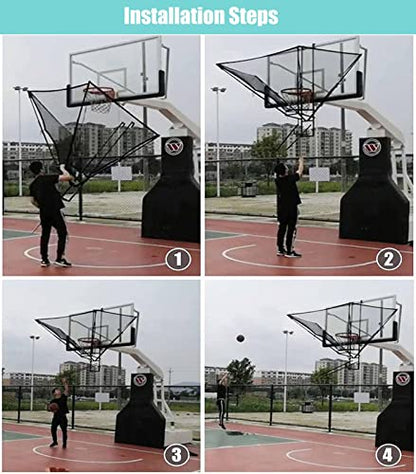 Hanging Basketball Return Attachment for Hoop, Portable Automatic Shooting Basketball Rebounder Device with 180° Rotating