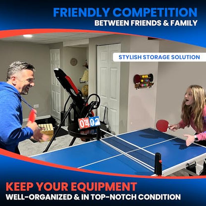 Ping Pong Paddle Holder Wall Mount Storage Rack - Table Tennis Racket Display Accessories Organizer - Holds 6 Paddles and 12 Balls - with Flip Scoreboard