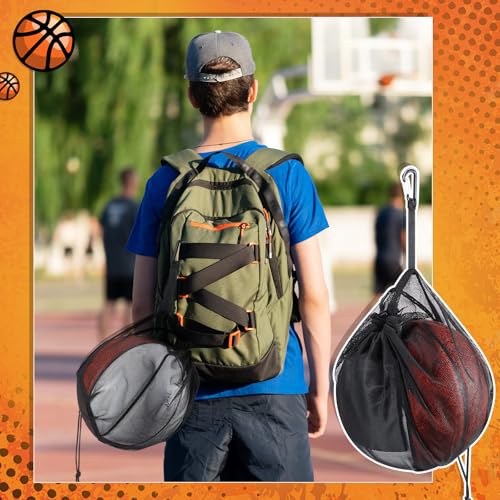 Dansydaisy Mesh Ball Bags Basketball Volleyball Football Single Storage Bag with Zipper Pocket Drawstring Sling Back Bag D Rings for Carrying Ball