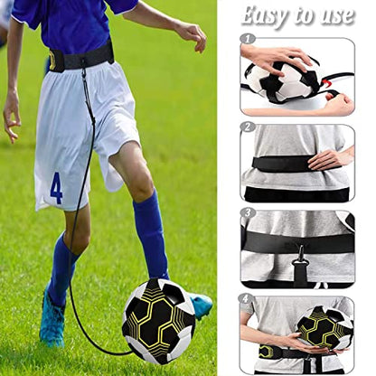 Football Kick Trainer, Soccer/Volleyball/Rugby Trainer Hands-Free Adjustable Solo Soccer Practice Aid Throw Training Equipment for Kids Adults Ball Sizes 3, 4, 5 - color: 4 Straps