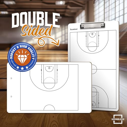 SCRIBBLEDO Basketball Dry Erase Coaching Clipboard Coach Board with Court Diagram, Double-Sided Strategy Whiteboard for Plays, Drills & Game Planning - style: Option 1