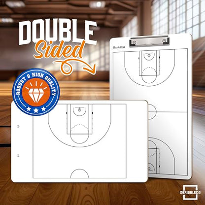 SCRIBBLEDO Basketball Dry Erase Coaching Clipboard Coach Board with Court Diagram, Double-Sided Strategy Whiteboard for Plays, Drills & Game Planning - style: Option 1
