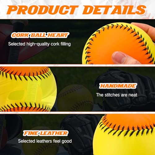 MiniInflat 12 Pack 12" 10" Softballs Practice Balls Leather Covered Youth Fastpitch Baseball Training for Tee Coach Pitch Batting Ball Practices and Training