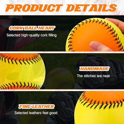 MiniInflat 12 Pack 12" 10" Softballs Practice Balls Leather Covered Youth Fastpitch Baseball Training for Tee Coach Pitch Batting Ball Practices and Training
