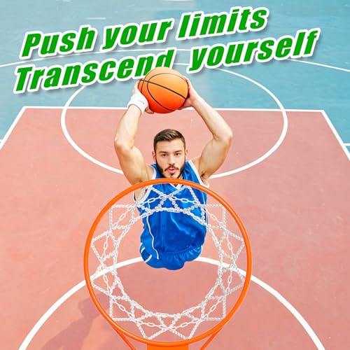 Insaga Chain Basketball Net Heavy Duty Metal - 19'' Basketball Chain Net for Hoop Outdoor Indoor Replacement, Rustproof Steel Chain Net for Standard 12-Loop Rim, Easy to Install