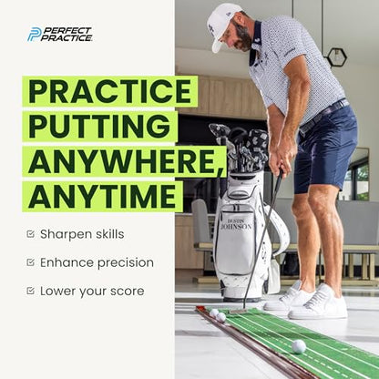 Perfect Practice Putting Mat – Indoor Putting Green for Home & Office – Golf Training Aid for Putting Practice – Premium Golf Putting Mat with Realistic Turf – Golf Gifts for Men - style: Standard (9'6")