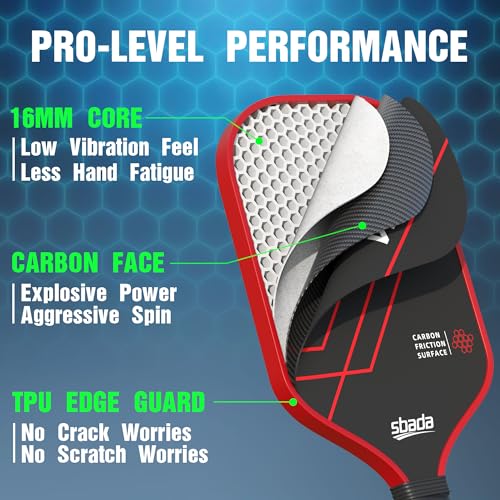 Pickleball Paddles Set of 2 - Graphite Carbon Fiber Pickleball Set with 16mm, Lightweight T700 Pickle Ball Rackets 2 Pack with 4 Outdoor Balls and 1 Bag - color: Red