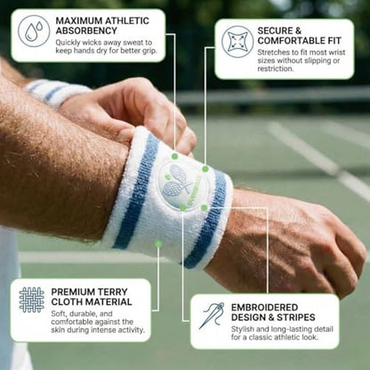 Super Fly Goods Sweatbands Pickleball Golf Tennis Great Gift or for Your Sports or Team Wristband Sports Band Set Including Towel Wrist and Head Sweatbands - style: Tennis Wristband Set
