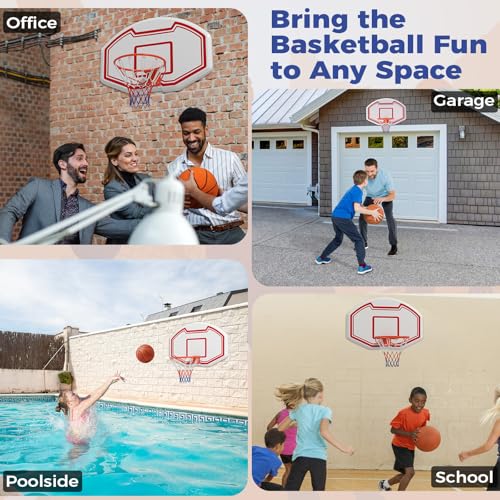 GYMAX Wall Mounted Basketball Hoop, 36" x 24" Shatterproof Backboard and 18 Inch Rim, Mini Basketball Hoop Indoor Outdoor for Home Door Youth Adults