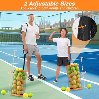 Tennis Ball Hopper,Lightweight Pickleball Picker Upper, Holds 50+ Tennis & 40+ Pickleballs, Portable and Adjustable Height for Court Training, Green Orange Black