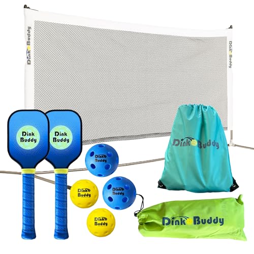 3-in-1 (with 1 Mini 6’ Wide Pickleball Net) & 2-in-1 Pickleball Trainer Options, Sports Gifts with 4 Kelso Balls (2 Trainer + 2 Standard), 2 PickleDojo Paddles, & 1 Drawstring Backpack - size: 3-in-1