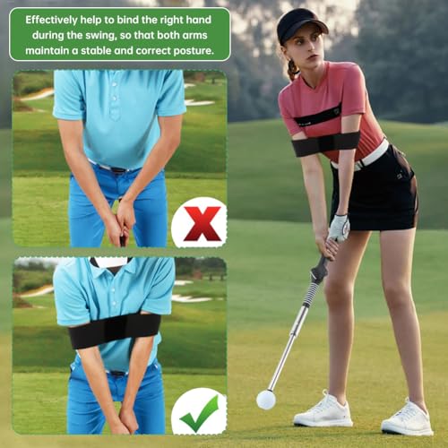 Retractable Golf Swing Trainer, Portable Golf Swing Training Aid for Left-Handed Grip Correction Click Feedback & Arm Connection with Grip Scraper for Indoor Outdoor Practice