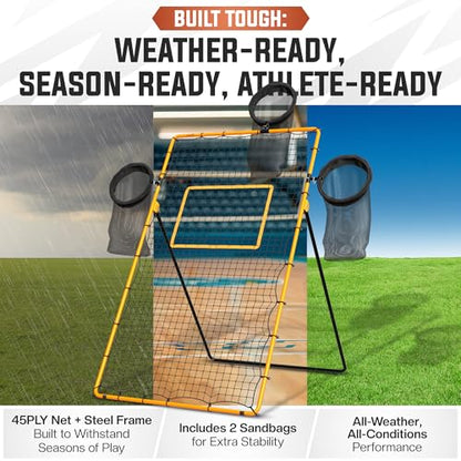 Adjustable Volleyball Rebounder Net - Volleyball Training Equipment with 3 Targets for accuracy, Sandbags, Carry Bag - Football Rebounder, Versatile Lacrosse Rebounder Net for Volley ball.