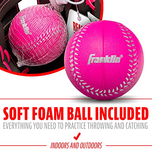 Franklin Sports Kids Baseball Gloves - RTP Youth Teeball Glove + Ball Set - Boys + Girls Teeball Mitt - 9.5" - color: Graphite/Pink