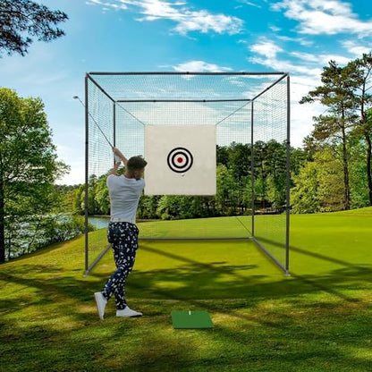 10x10 FT Golf Practice Net Cage, Golf Driving Nets for Backyard w/Netting Enclosure Target Cloth, Steel Frame Swing Practice Mat for Full Swing and Chipping Indoor Outdoor