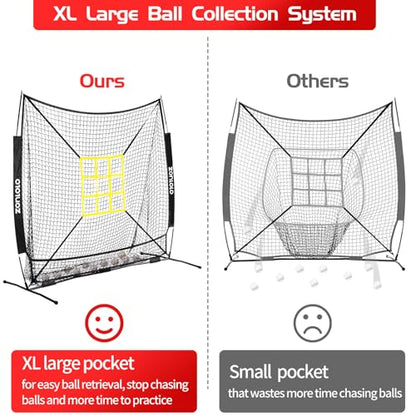 ZONLOLO 6x6ft Baseball & Softball Net for Hitting,Pitching and Batting, Throwing,Baseball net with Sturdy Bow Frame,Battting Tee,Strike Zone, Middle Size,Suitable for Kids!