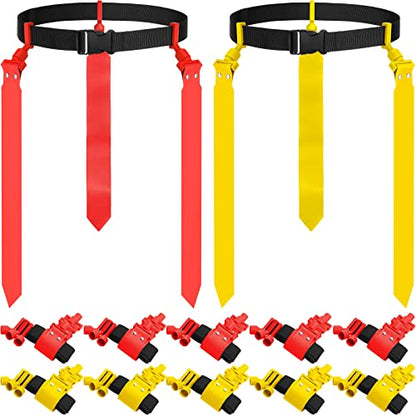 Hungdao 10/12 Players Flag Football Belts and Flags Adjustable Football Belts for Kids Teens Adults Team Training Sport Event - color: Red, Yellow